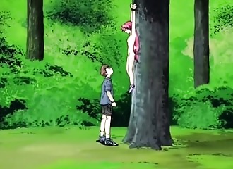 Manga bdsm avec une esclave nue en forêt